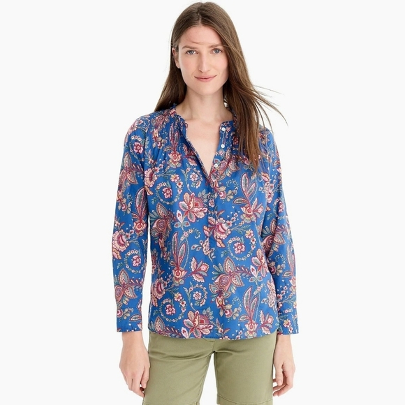 J. Crew Tops - J Crew Liberty Fabrics Flora Belle Blue Flowers Cotton Blouse L0597 Women's 4